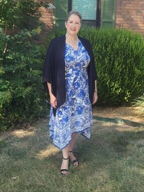 Jessica Howard Blue & White Paisley Handkerchief Style Dress - Size 18W